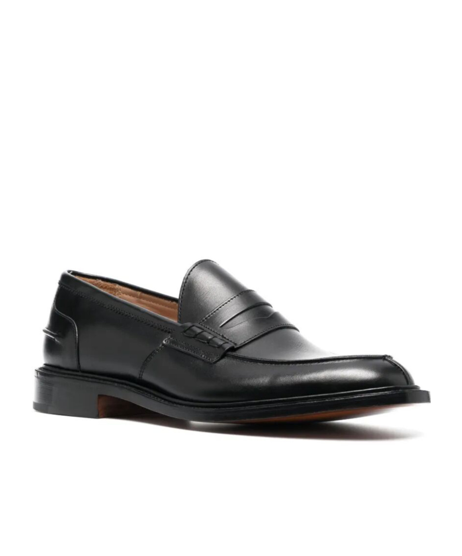 Tricker's Polished Calfskin Penny Loafers With Stitching In Black