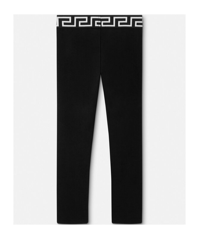 Shop Versace Greca Elasticated-waistband Leggings In Black