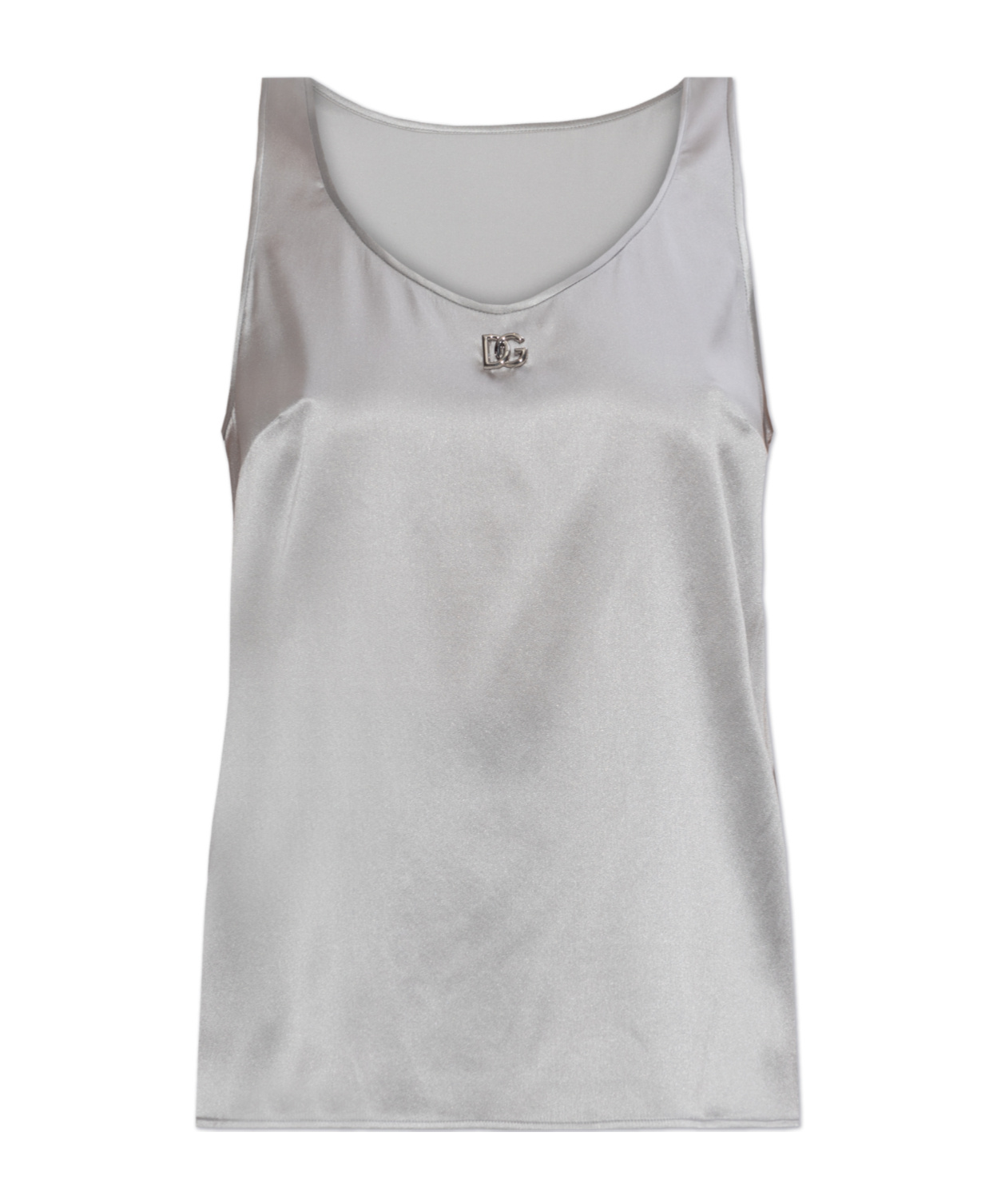 Dolce & Gabbana Silk Satin Tank Top With Dg Logo Pin In Gray