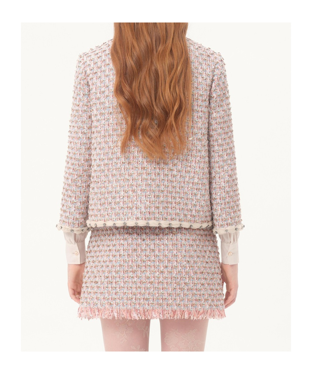 Valentino Garavani Embroidered Ribbon Tweed Jacket In Nude