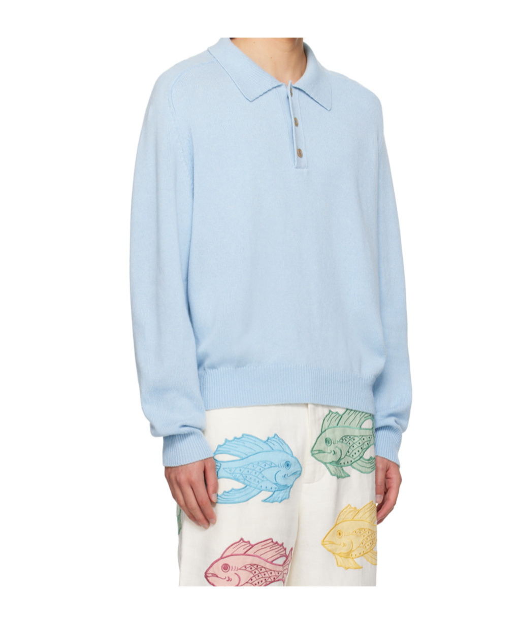 Bode Long-sleeved Polo Shirt In Blue