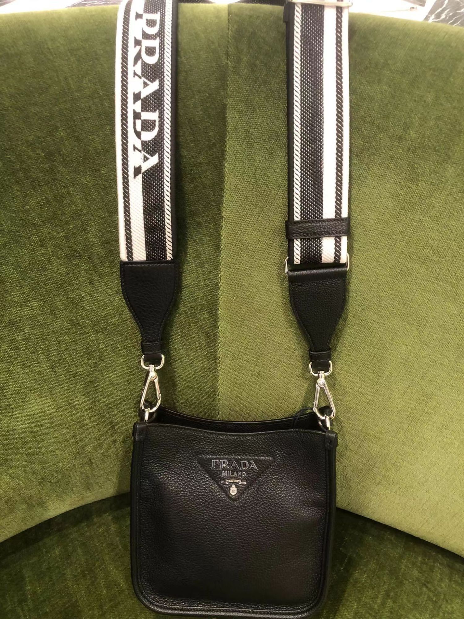 Prada Leather Mini Shoulder Bag In Black