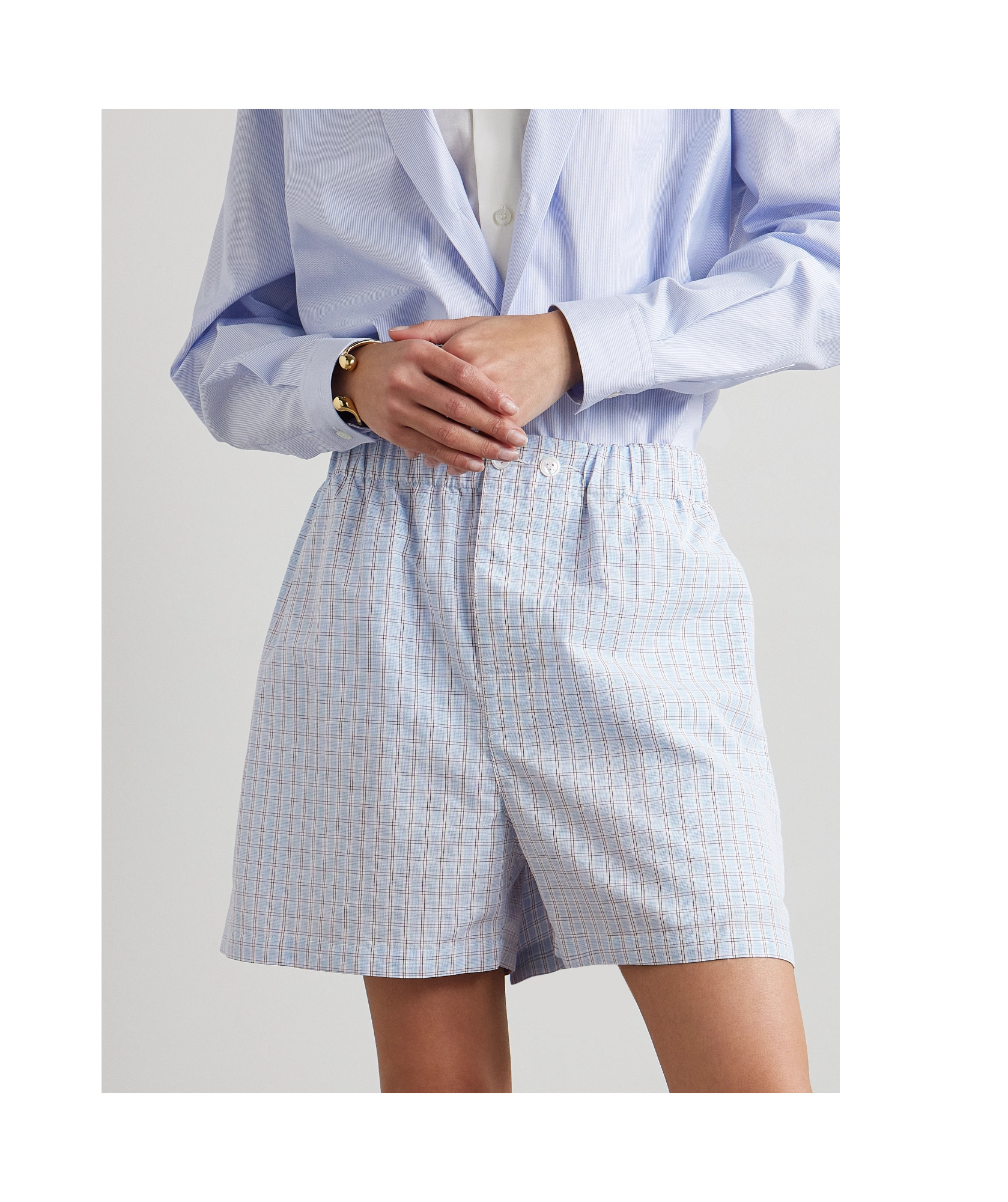 Bottega Veneta Plaid Shorts In Gray