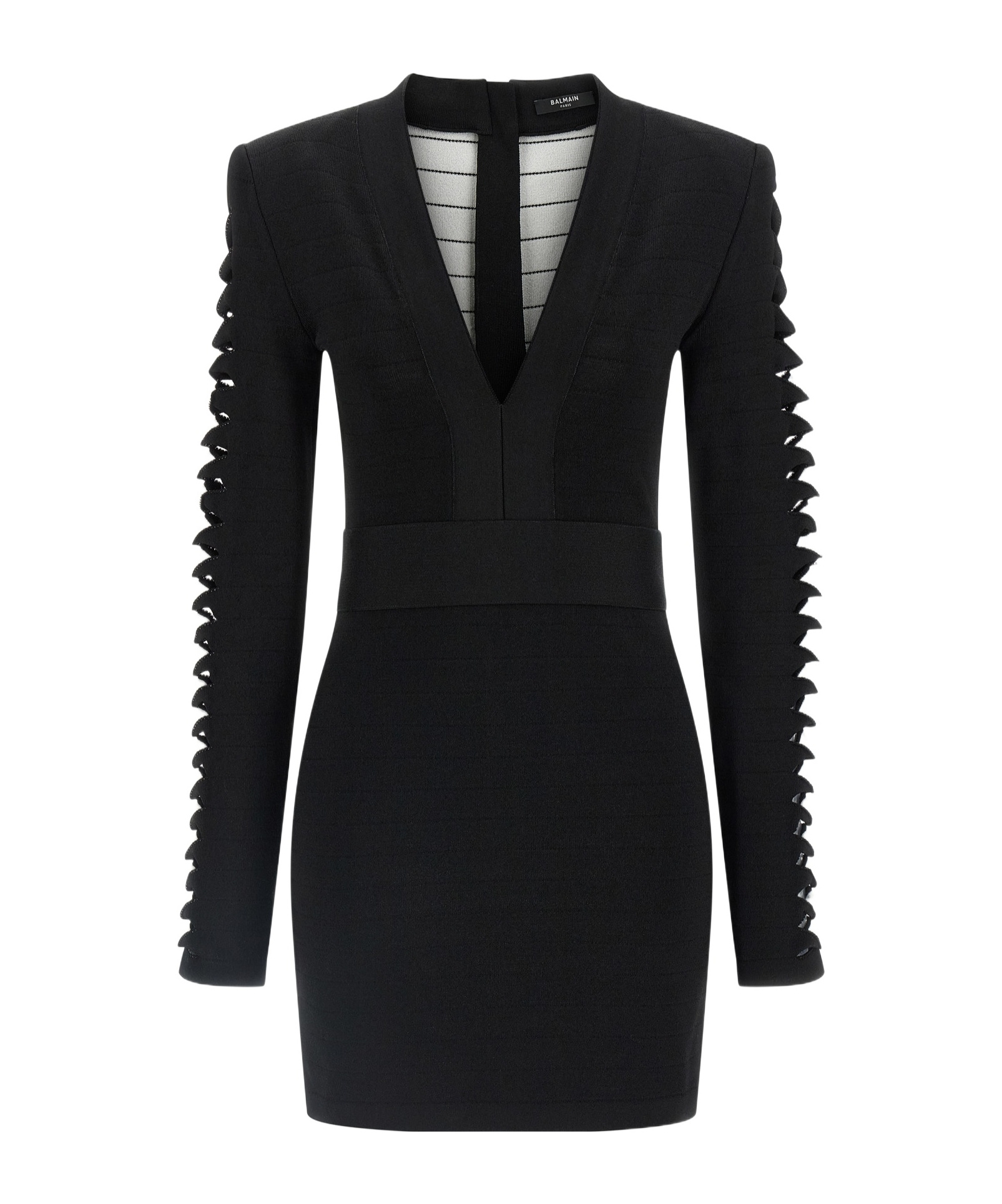 Balmain V-neckline Dress With Fitted Waist And Sleeves In Multi