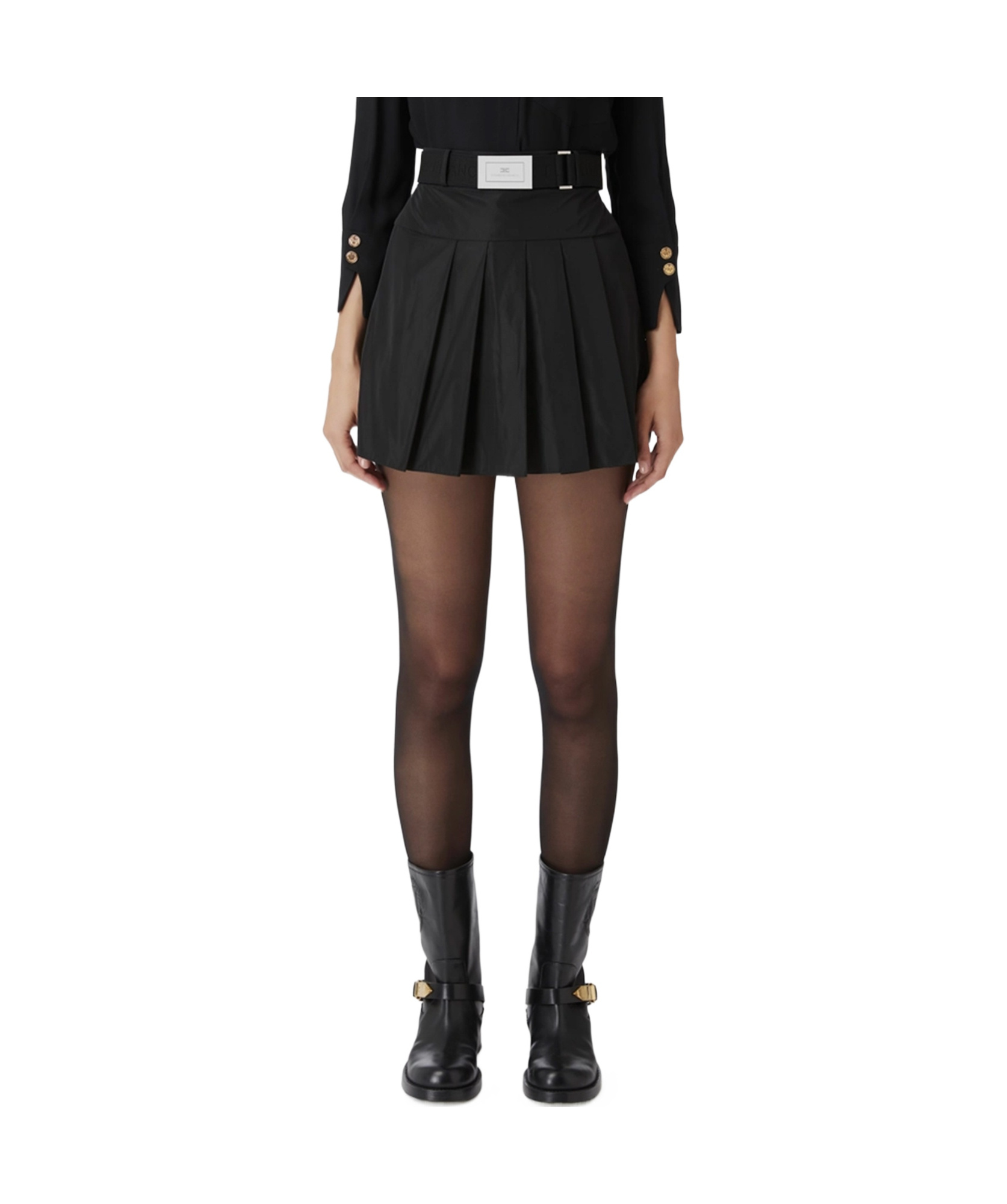 Elisabetta Franchi Pleated Mini Skirt In Black