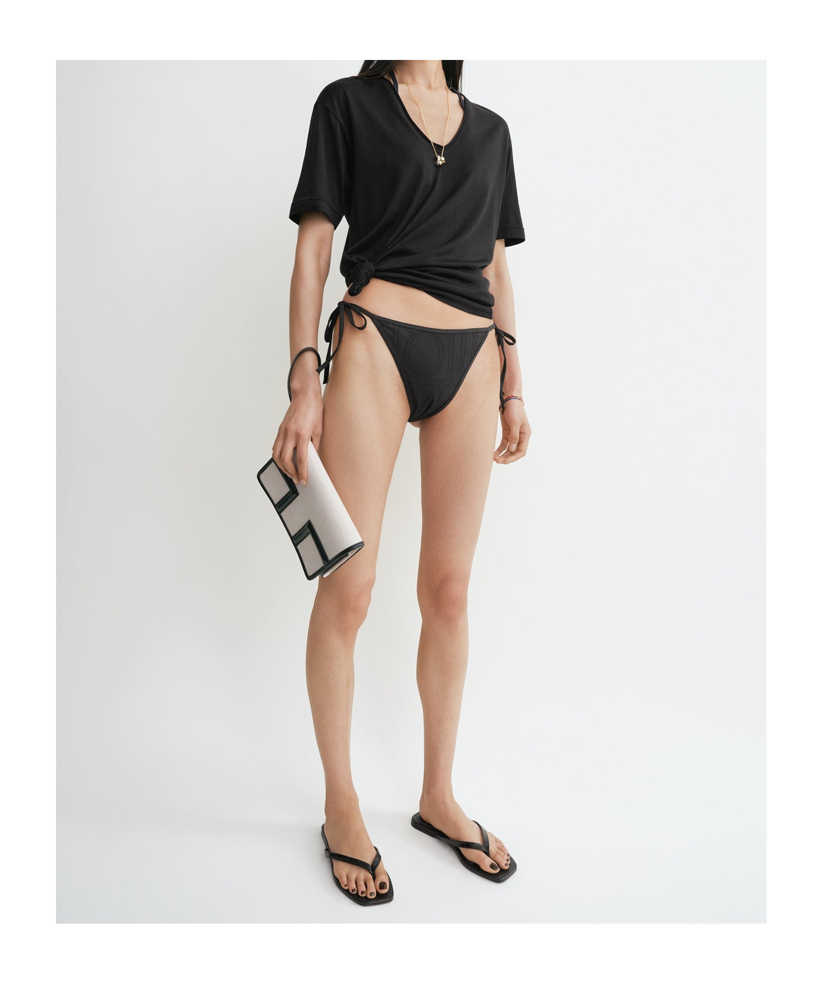 Totême Monogram Pointelle Bikini Bottoms In Black