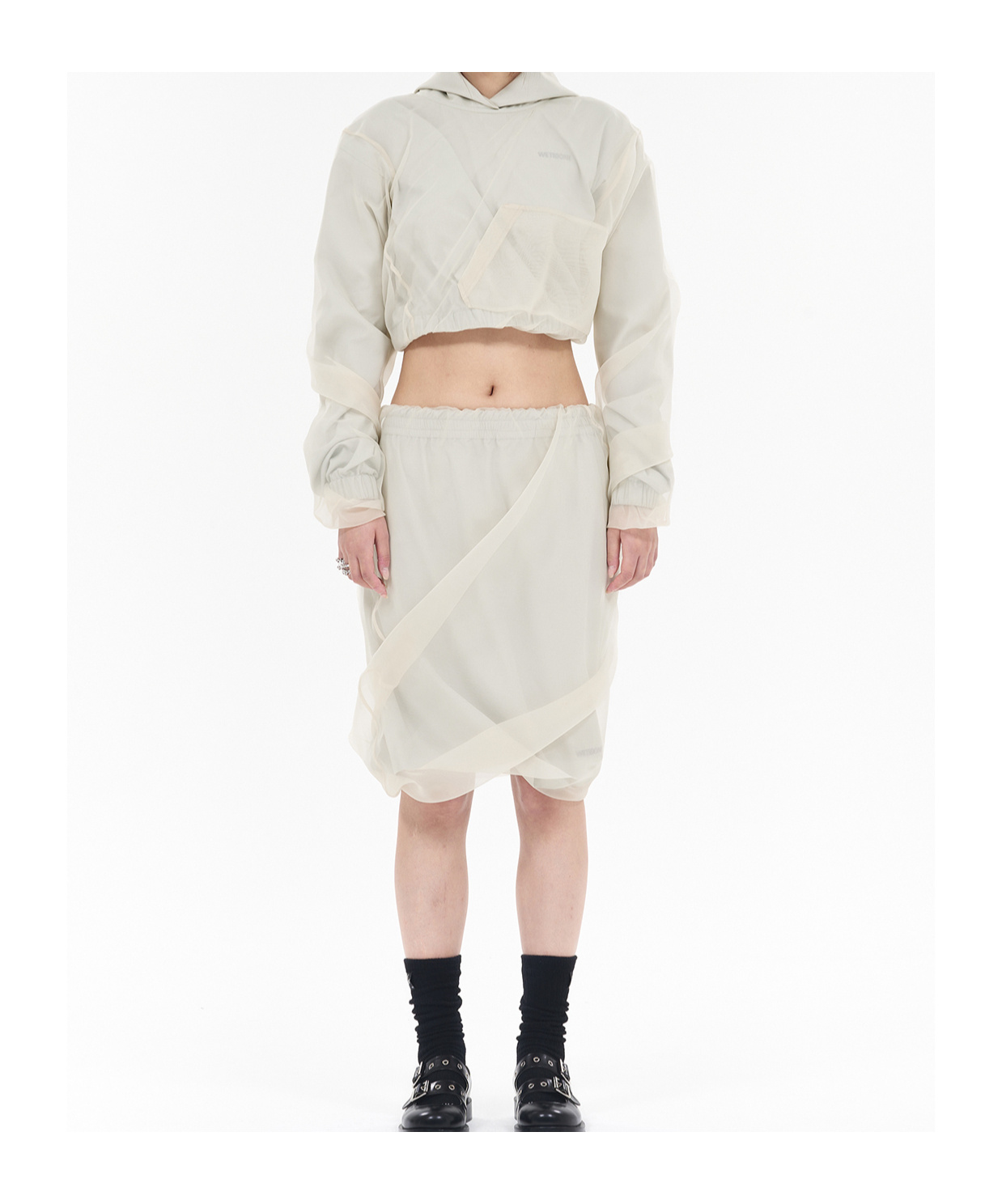 We11 Done Layered Cropped Hoodie In White