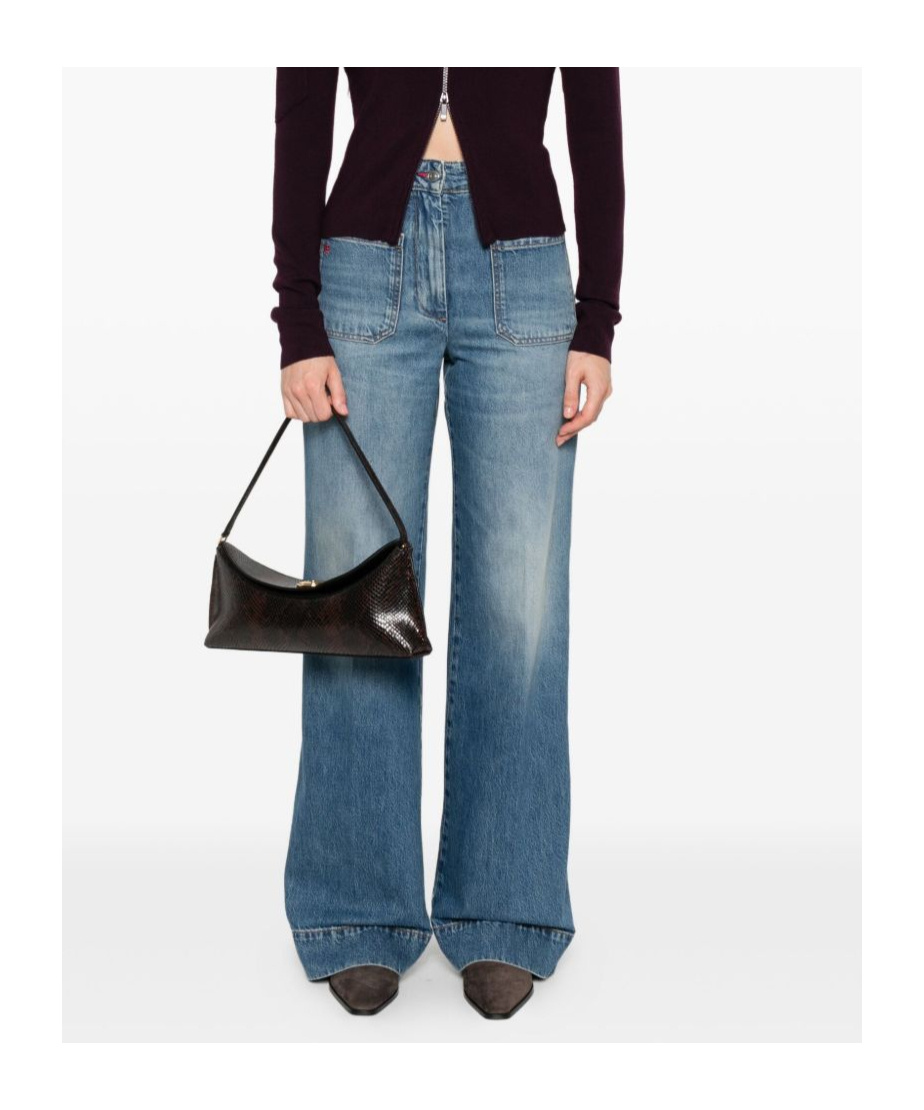 Victoria Beckham Wide-leg Jeans With Contrast Stitching And Pockets In Blue