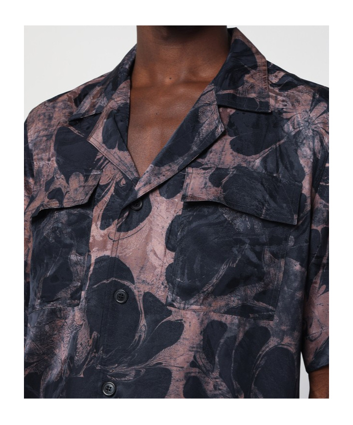 Dries Van Noten Floral Pattern Shirt With Chest Pockets And Short Sleeves In Black