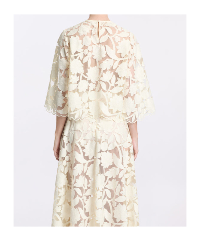 ELIE SAAB TULLE-EMBROIDERED BLOUSE