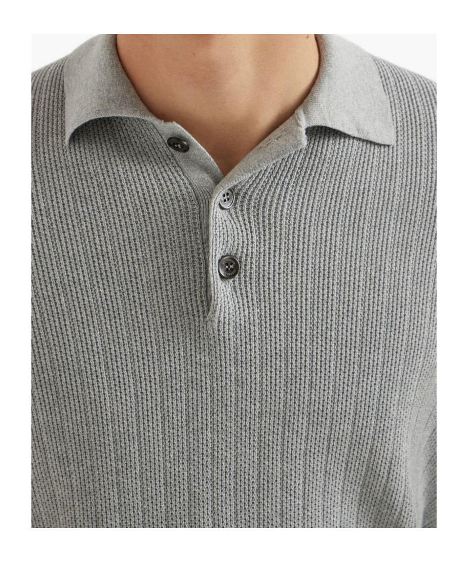 Brunello Cucinelli Knitted Cotton Polo Long Sleeves In Gray
