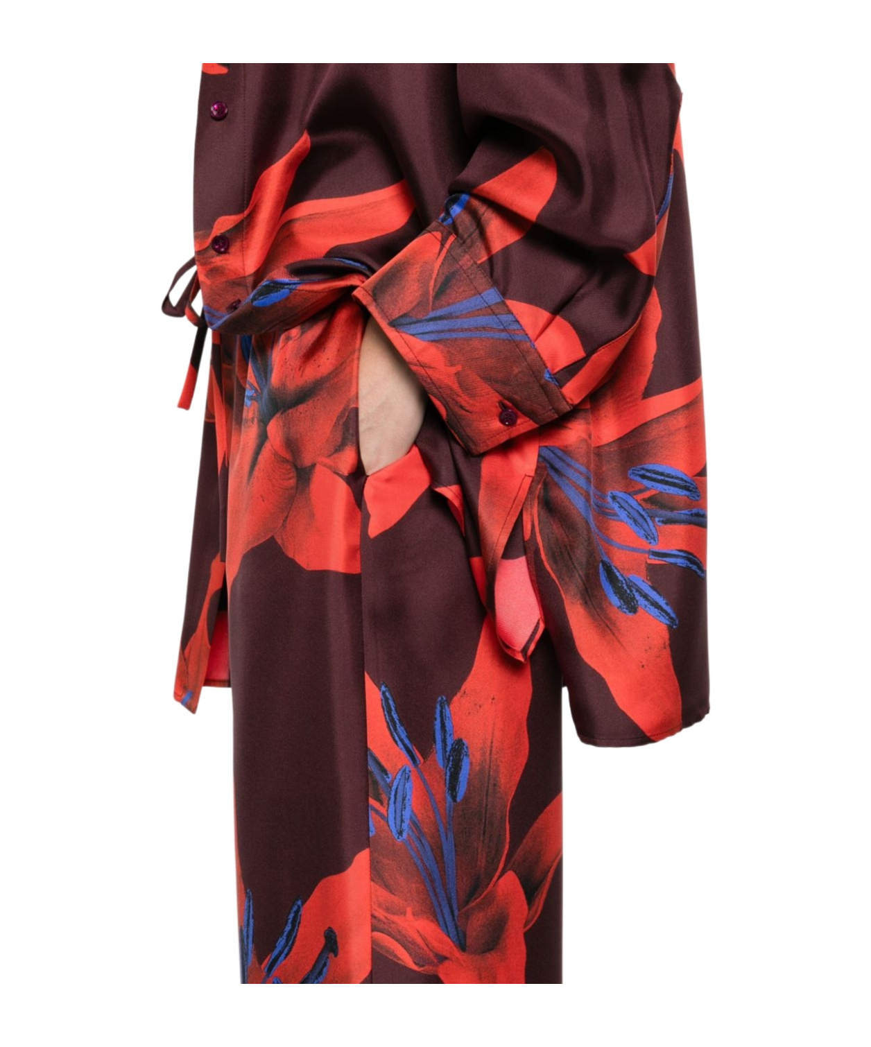 Alexander Mcqueen Wide-leg Silk Twill Trousers With Flame Lily Print In Red