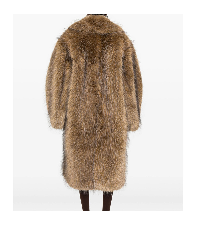 Ganni Notched-lapel Faux-fur Coat In Brown