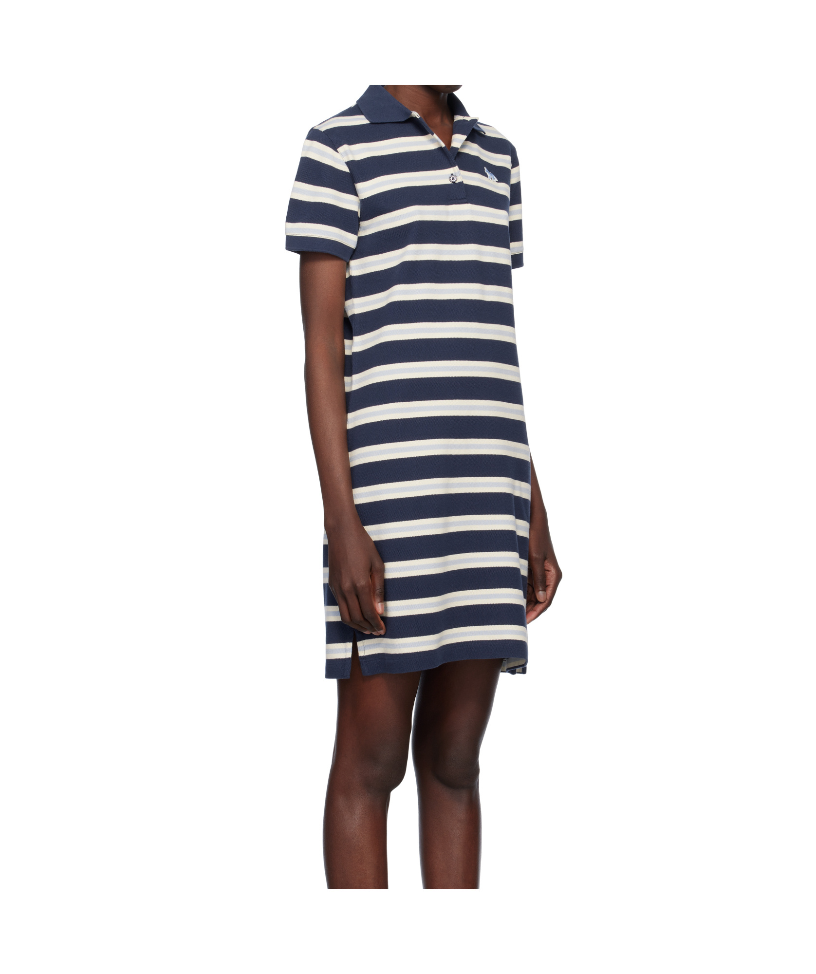 Maison Kitsuné Navy Baby Fox Patch Multi Stripes Polo Minidress In Neutral