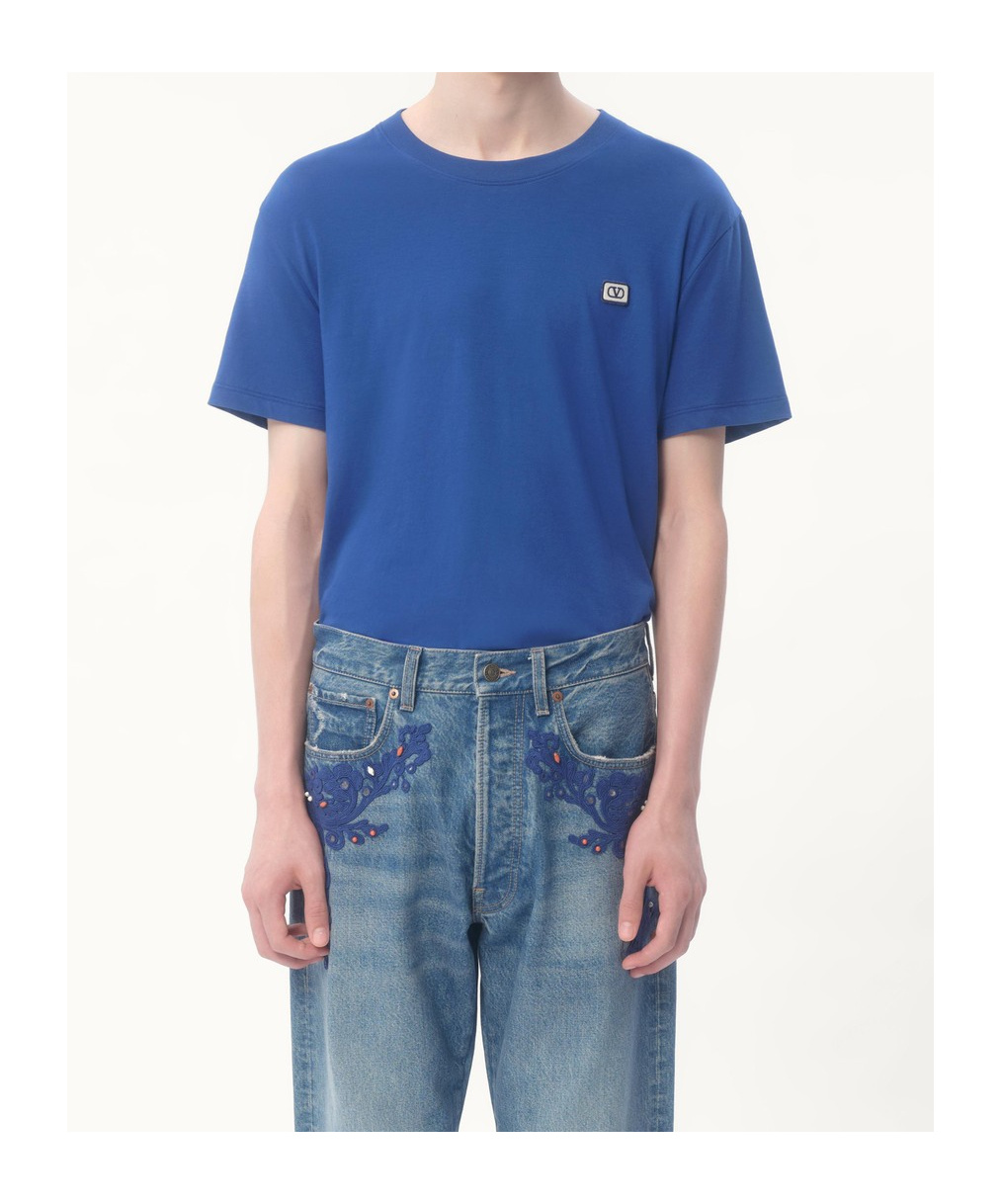 Valentino Vlogo Patch Crewneck T-shirt In Blue