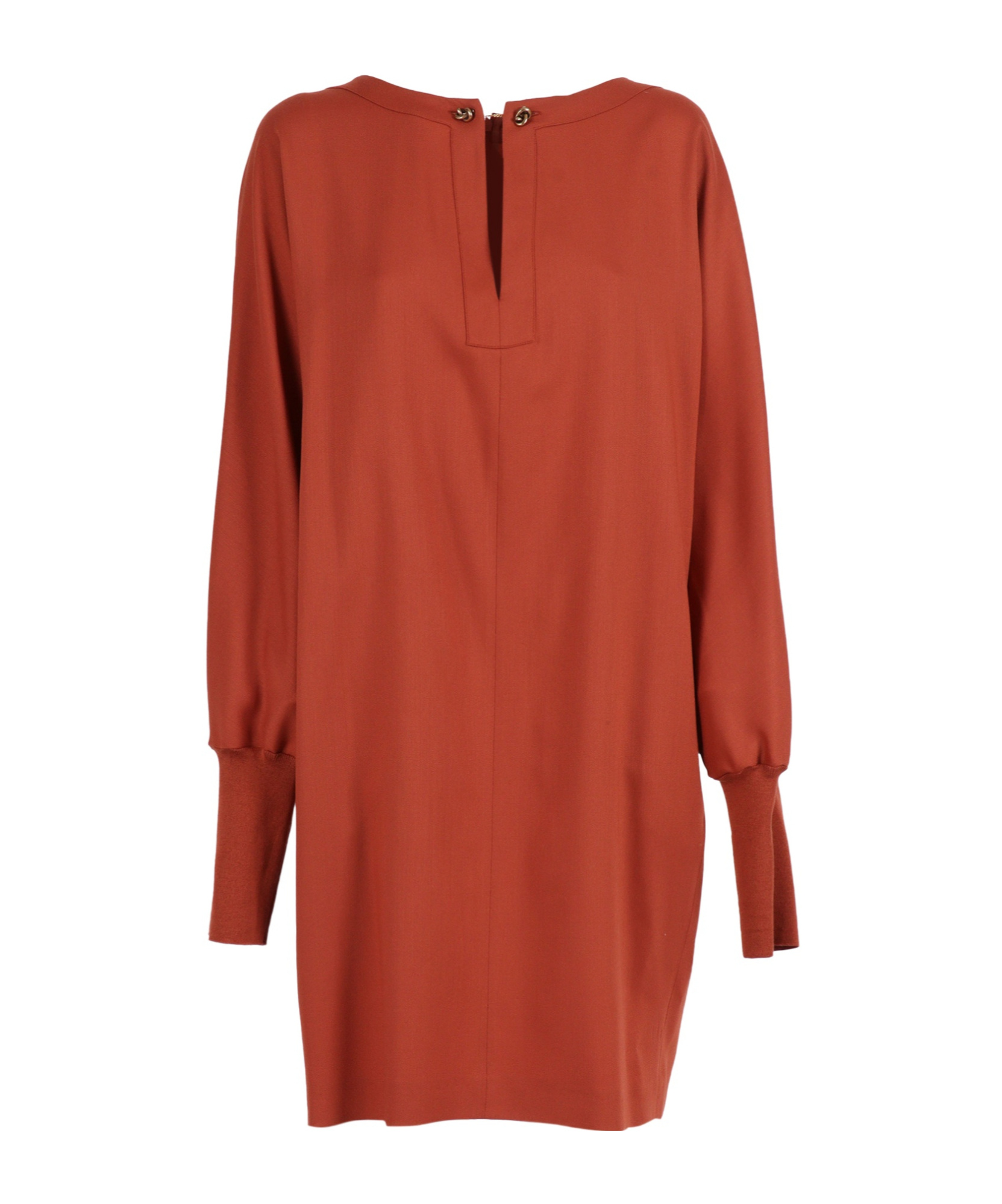 Antonelli Loose Mini Dress With Long Puff Sleeves And Chain Detail In Brown