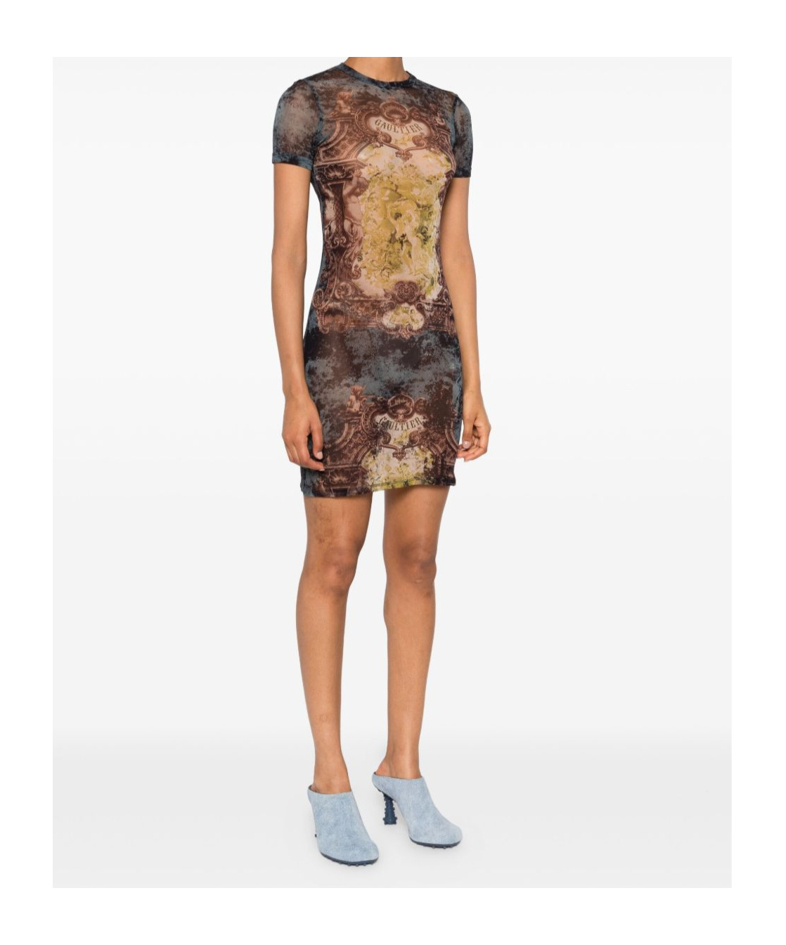 Jean Paul Gaultier Graphic Print Fitted Dress With Short Sleeves In Multi