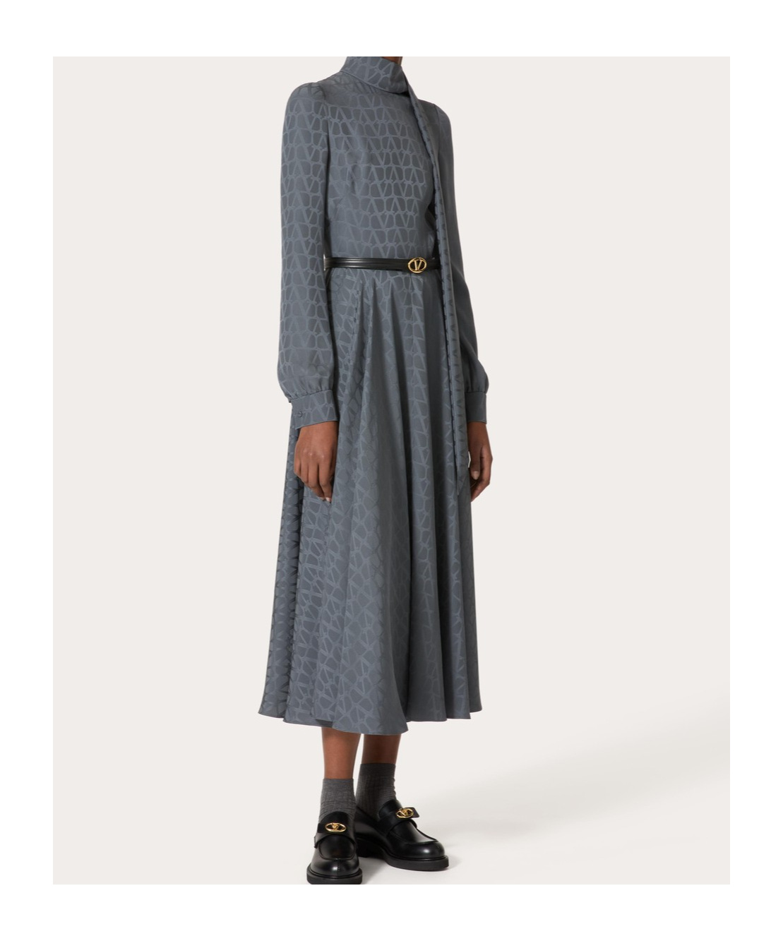 Valentino Iconograph Print Midi Dress In Gray