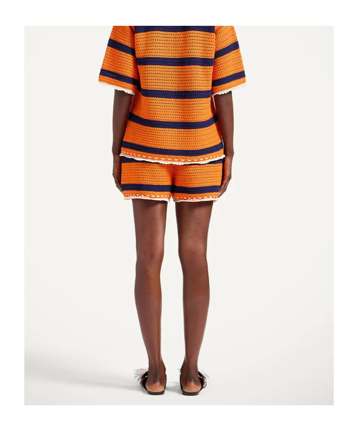 La Doublej Striped Crochet Shorts In Orange