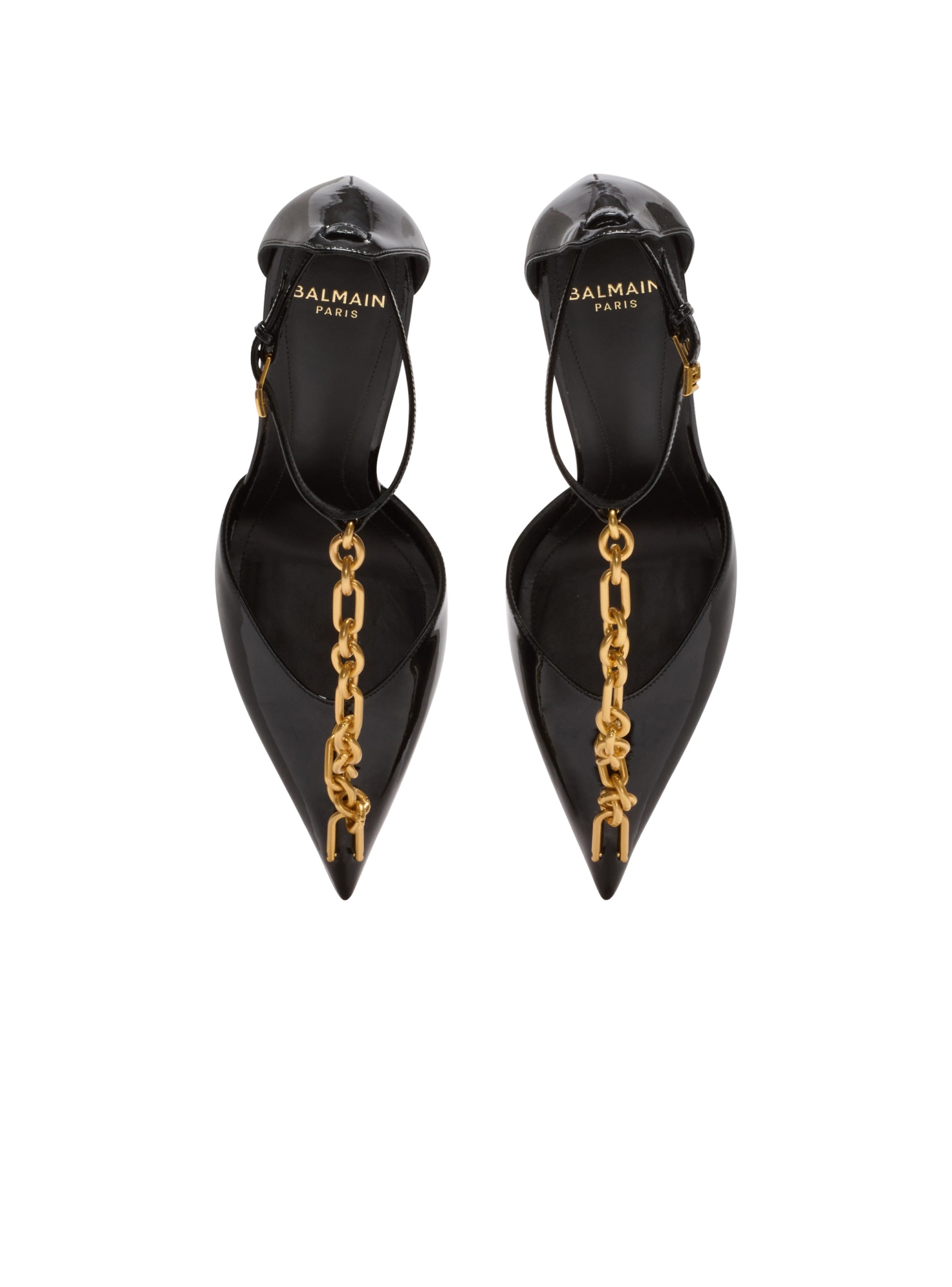 Balmain Sync Patent Leather Chain T-strap Pumps