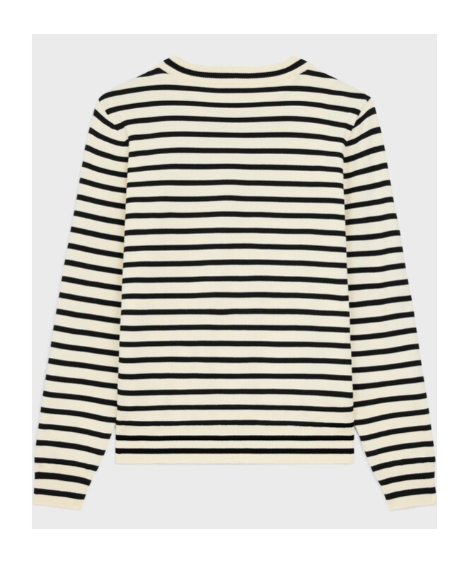 Celine Triomphe Crew Neck Marinère Sweater In Wool In Natural Color/black
