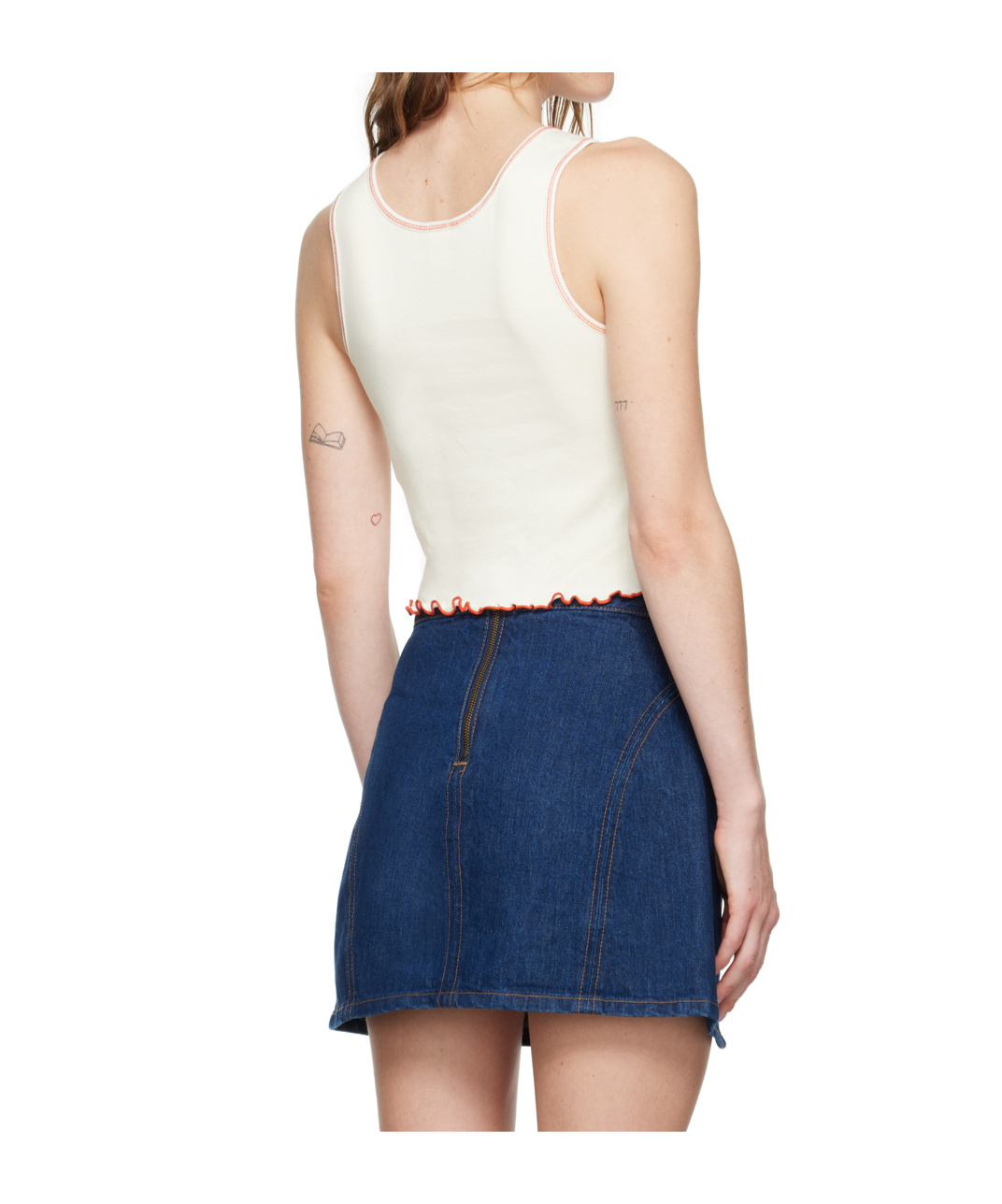Re/done White Sporty Contrast Tank Top In White