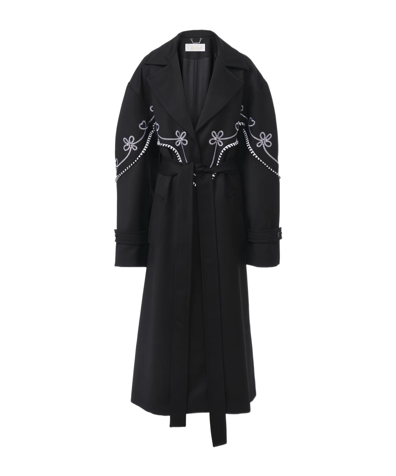 Chloé Motif-embroidered Maxi Trench Coat In Black
