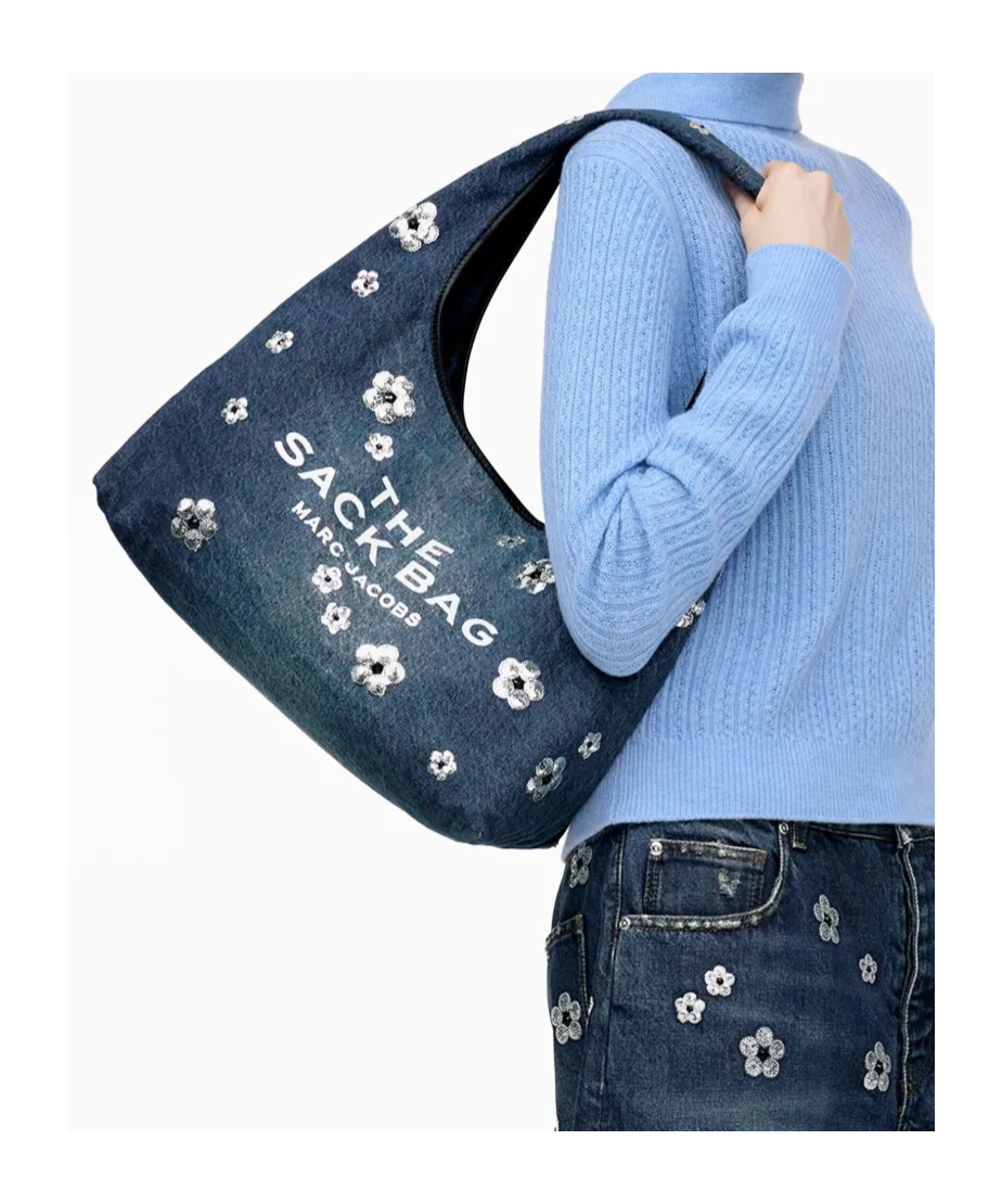 Shop Marc Jacobs Flower Denim Shoulder Bag In Blue