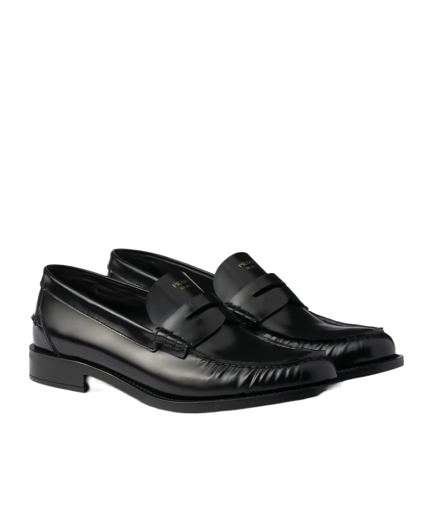 Prada Penny-strap Leather Loafers In Black
