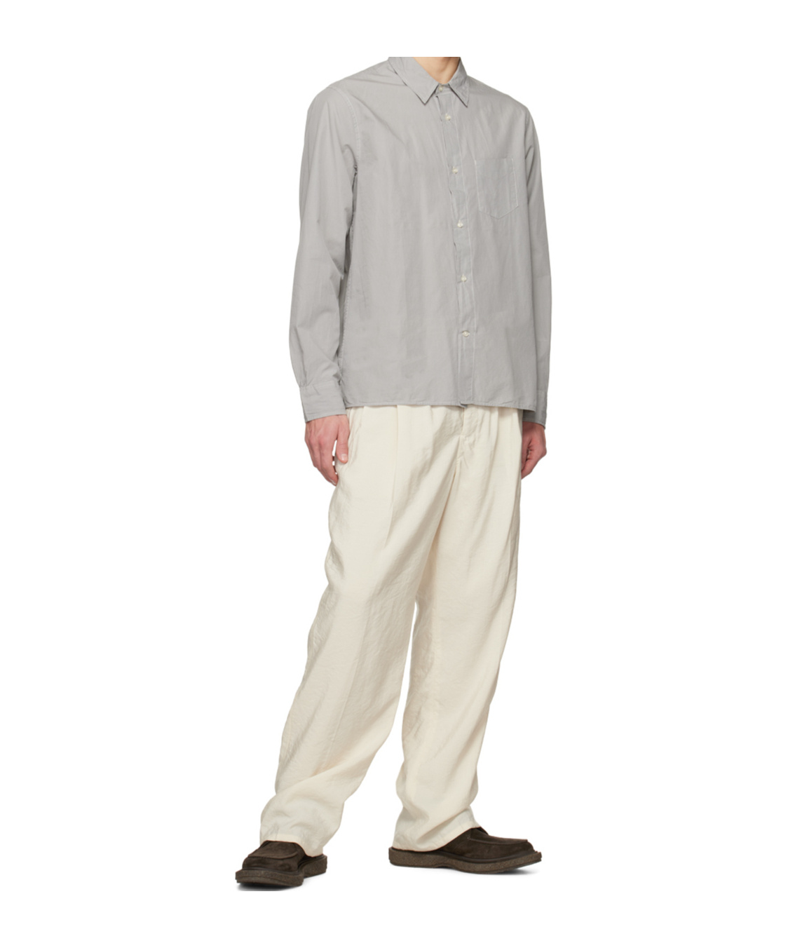 Officine Generale Button-down Long-sleeved Shirt In Gray