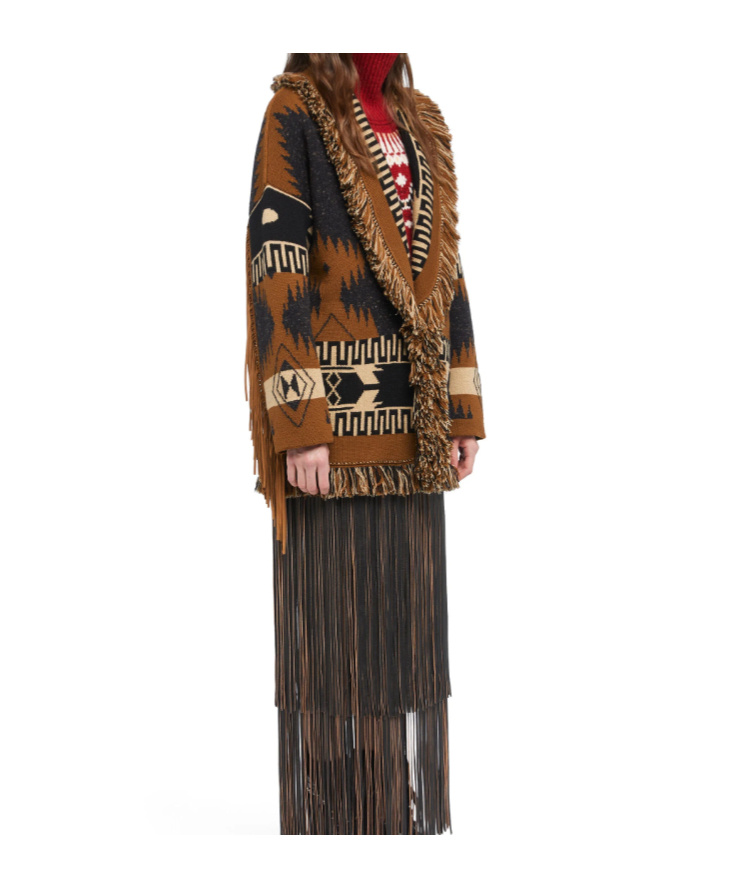 Alanui Dreamscape Fringe-detailed Patterned Cardigan In Brown