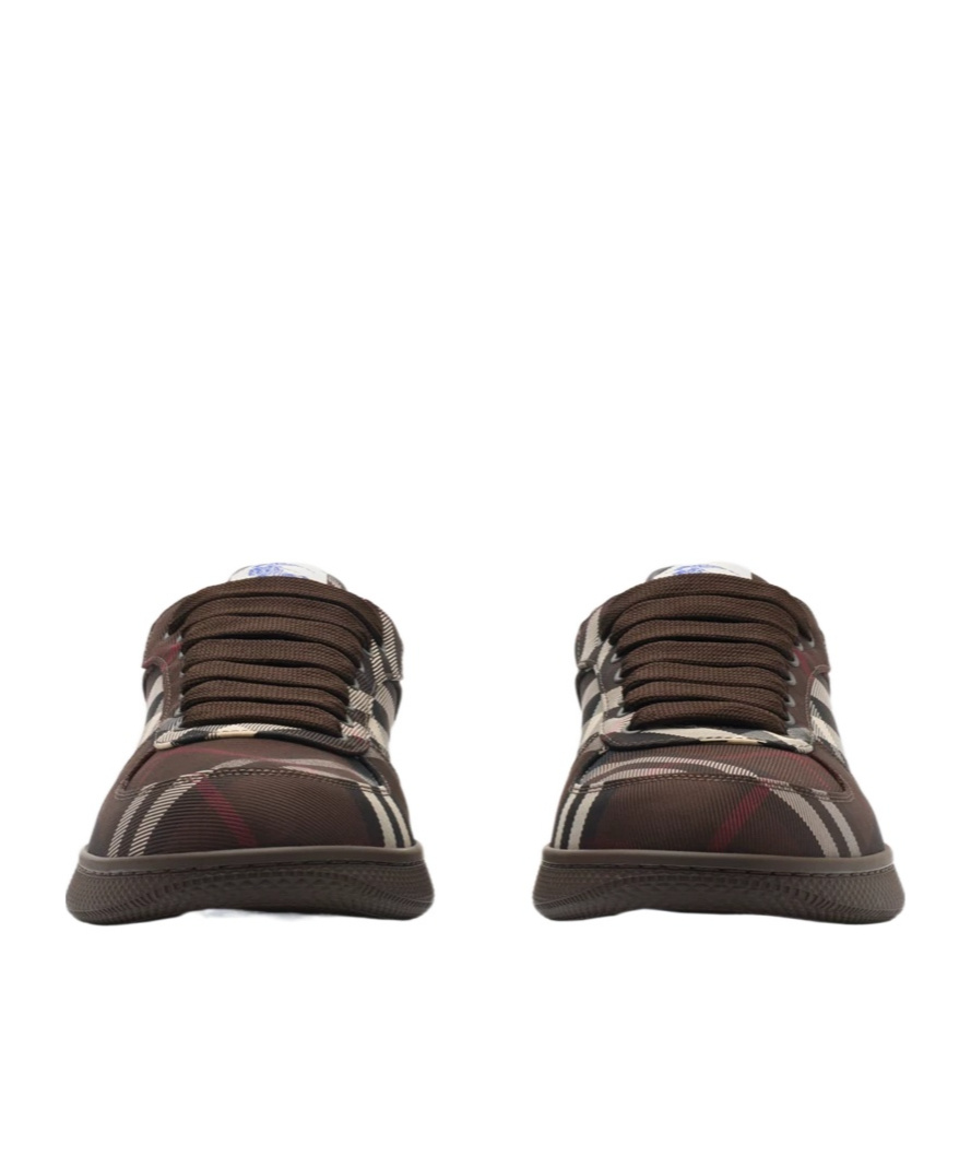 Burberry Check-pattern Lace-up Sneakers In Brown