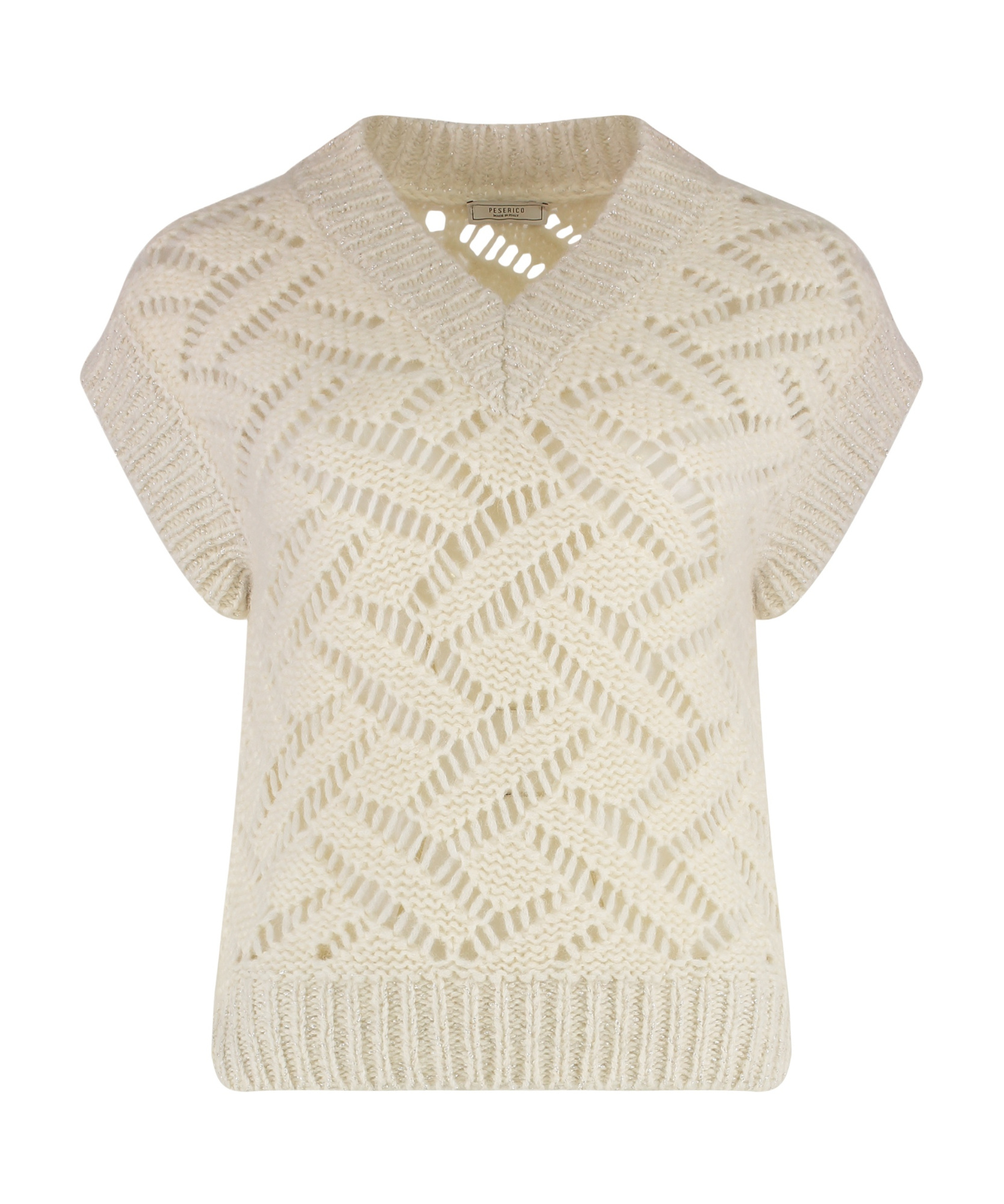Peserico Short-sleeved Open-knit Sweater In Brown