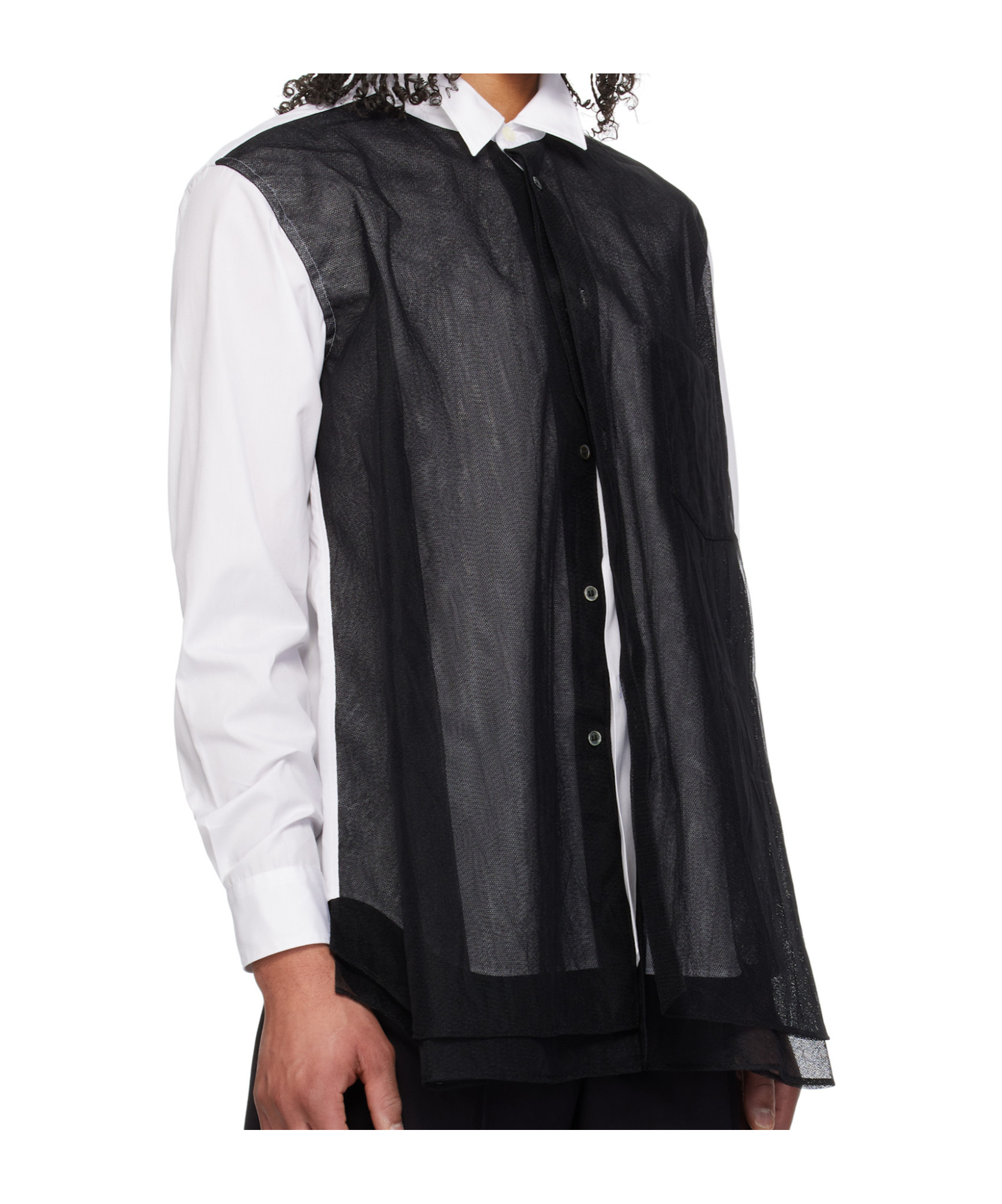 Comme Des Garçons Sheer Overlay Shirt Chest Pocket Detail