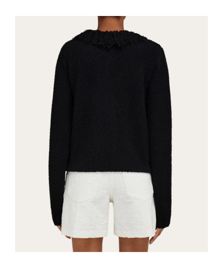 Ferragamo Cardigan With Fringe Detail In Black