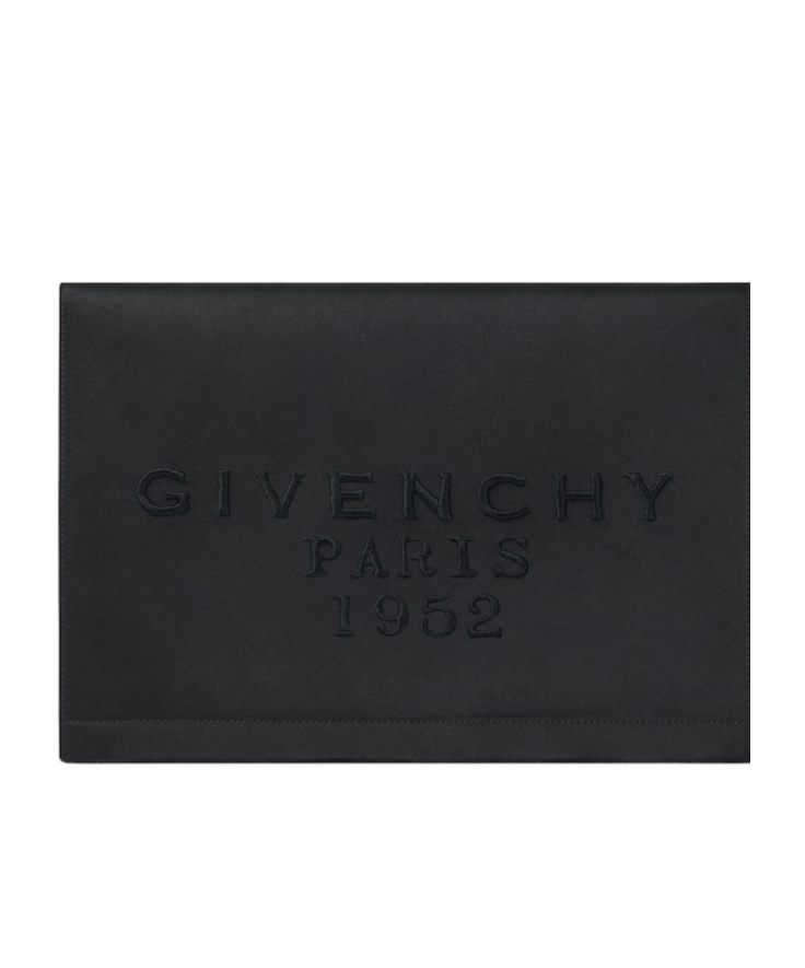 Givenchy Paris 1952 Embroidered Satin Clutch In Black