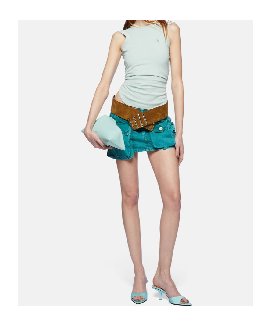 Attico Mini Skirt With Distressed Finish And Pockets In Green