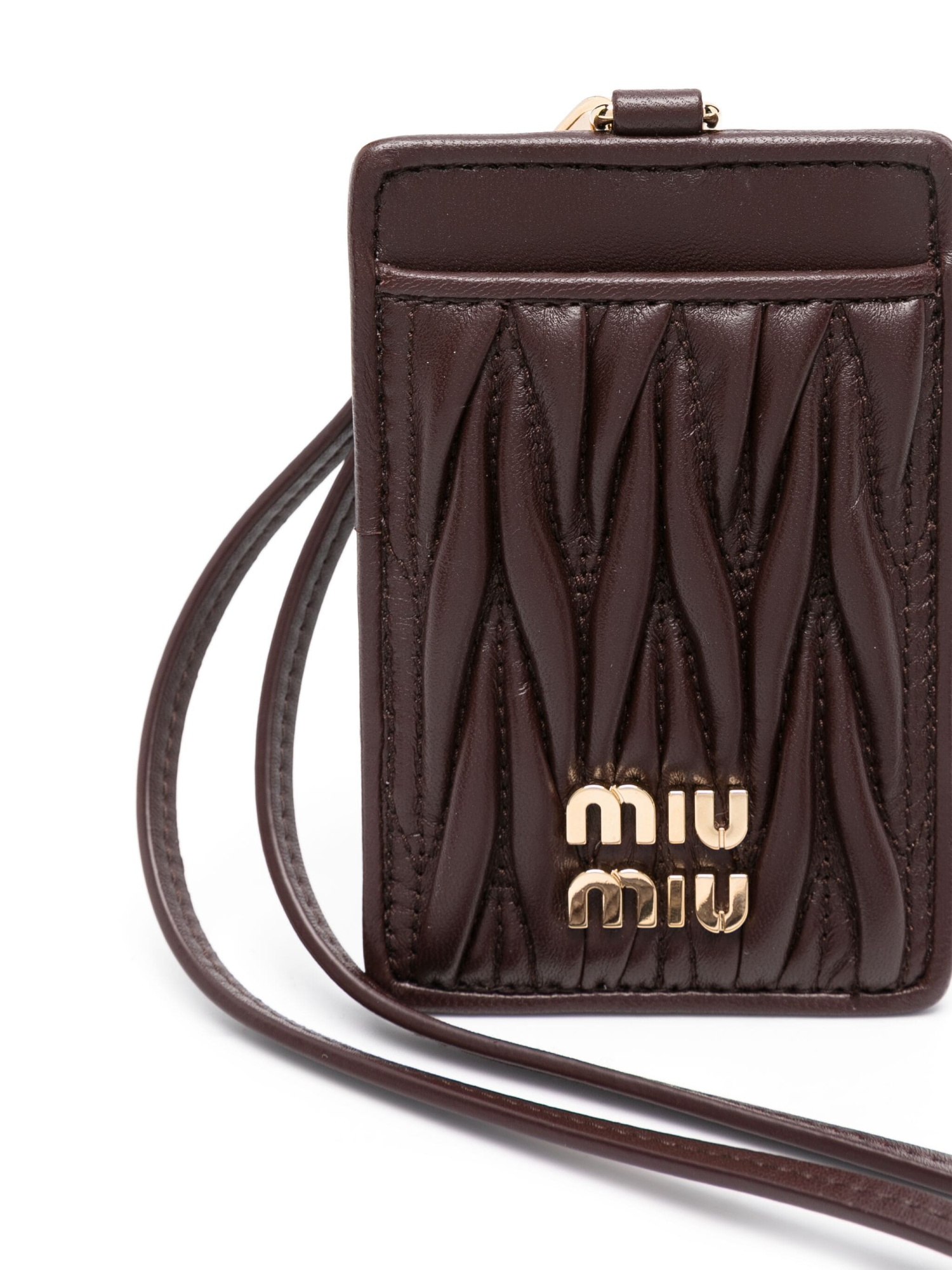 Miu Miu Minuteria Logo Lettering Cardholder With Strap In Brown