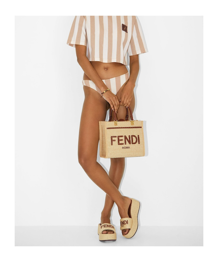 Fendi Small Raffia Sunshine Bag In Nude