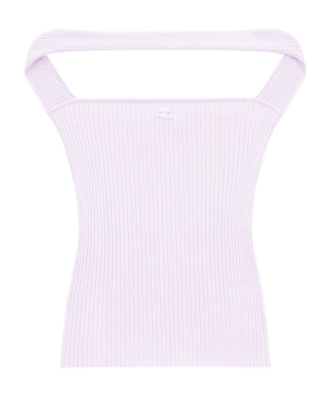 Courrèges Sleeveless Ribbed Knit Off-the-shoulder Top In White