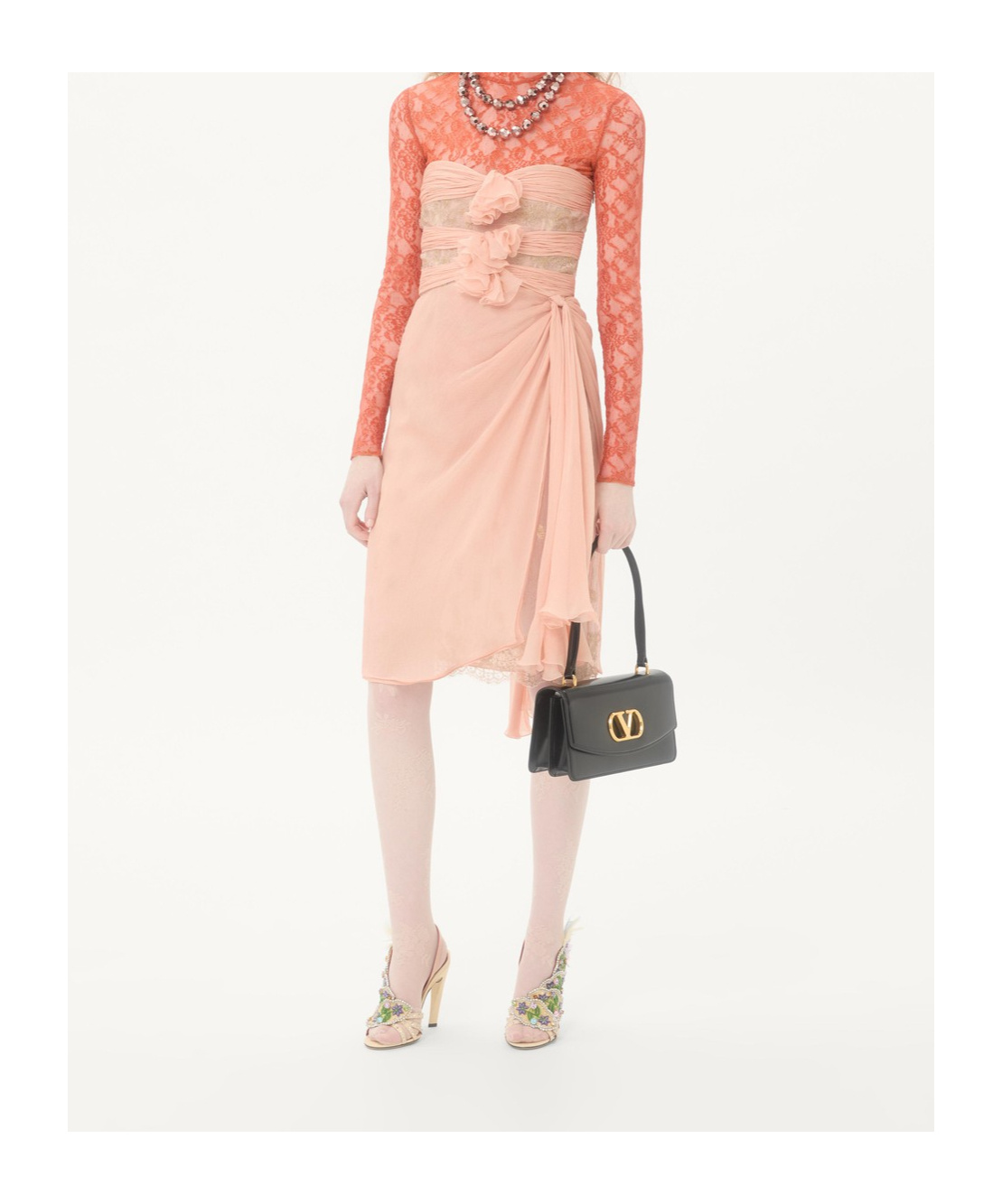 Valentino Crepponne Chiffon Dress In Pink