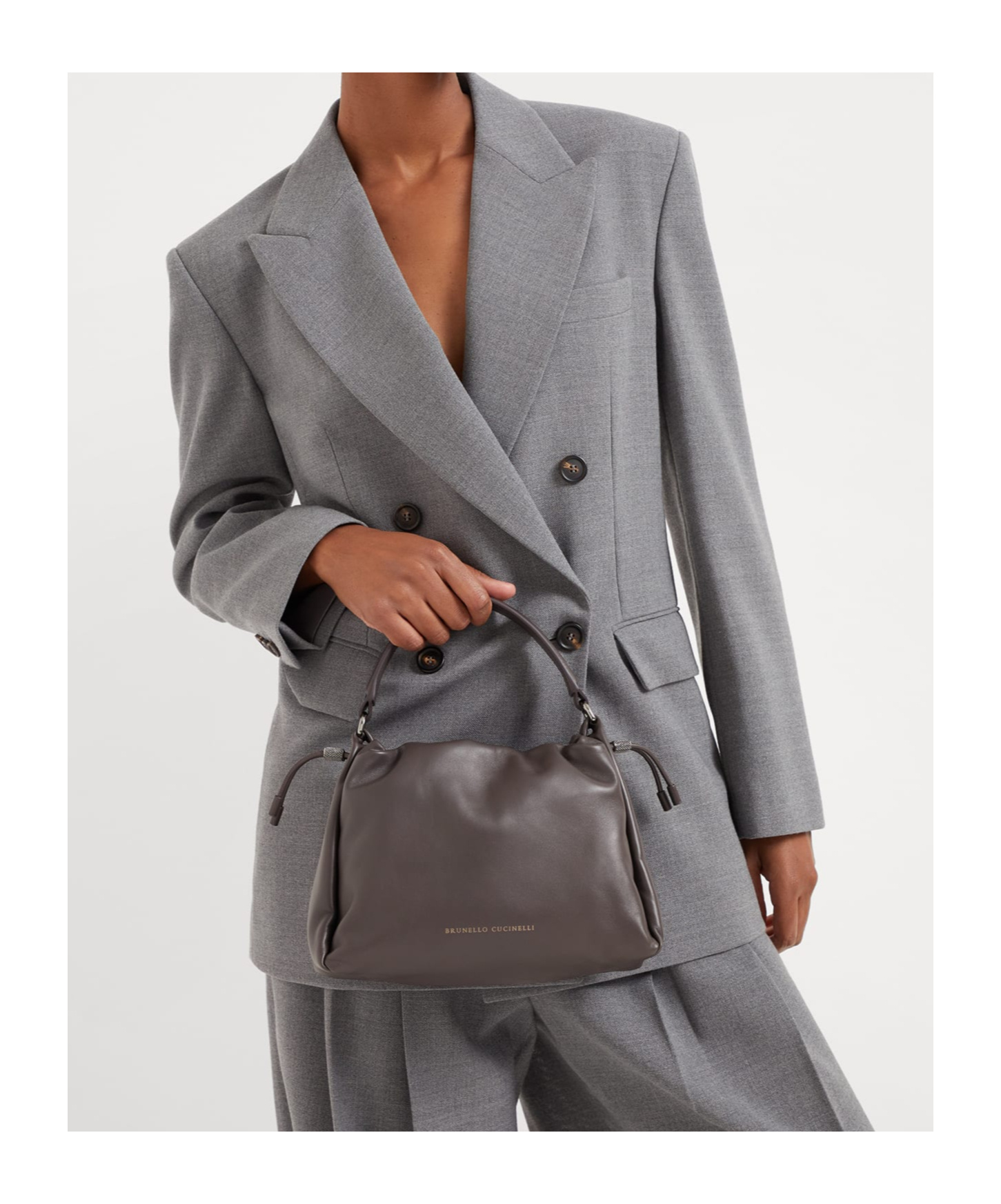 Brunello Cucinelli Small Soft Leather Mellow Bucket Bag In Brown