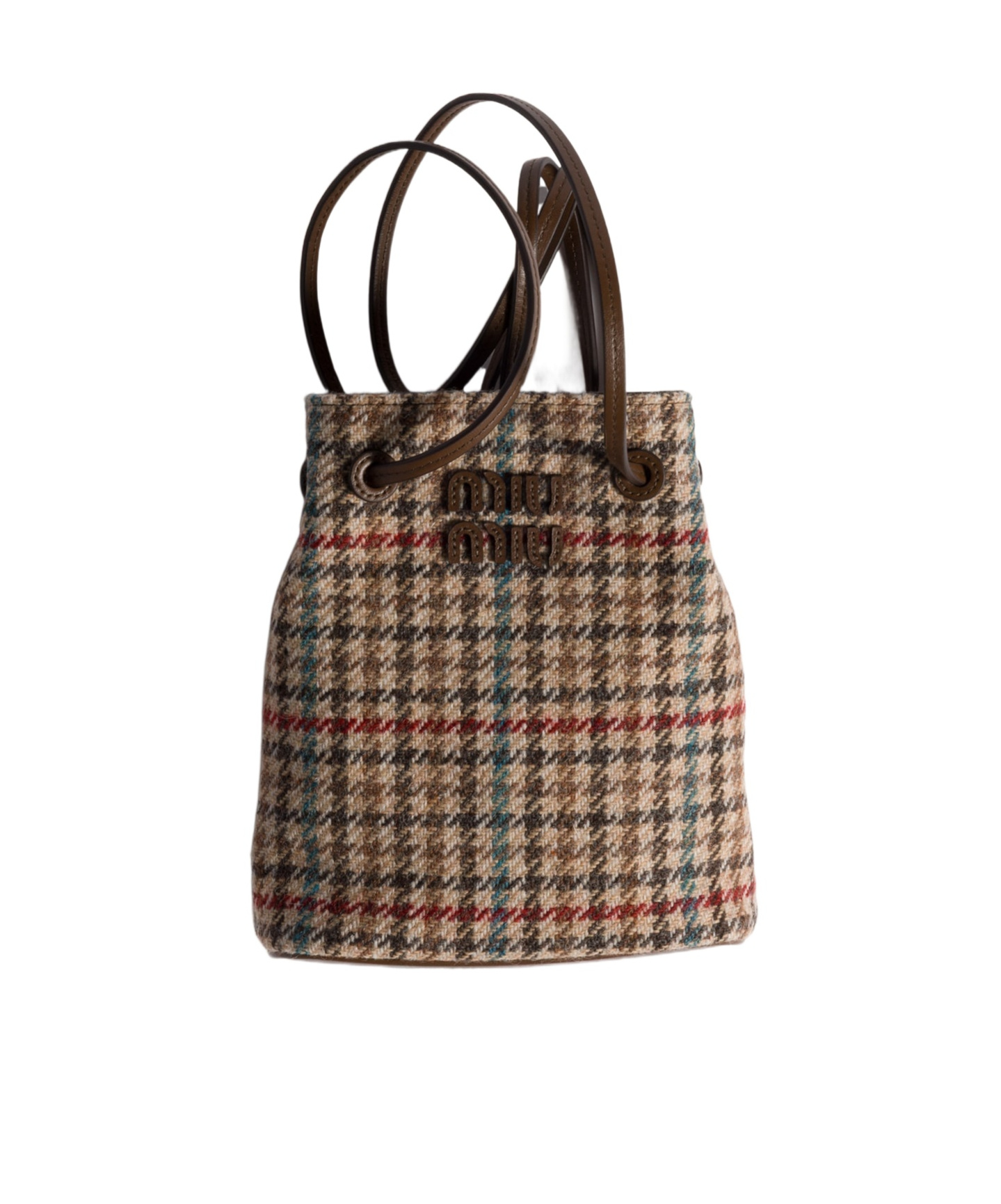 Miu Miu Houndstooth Wool Pouch In Brown