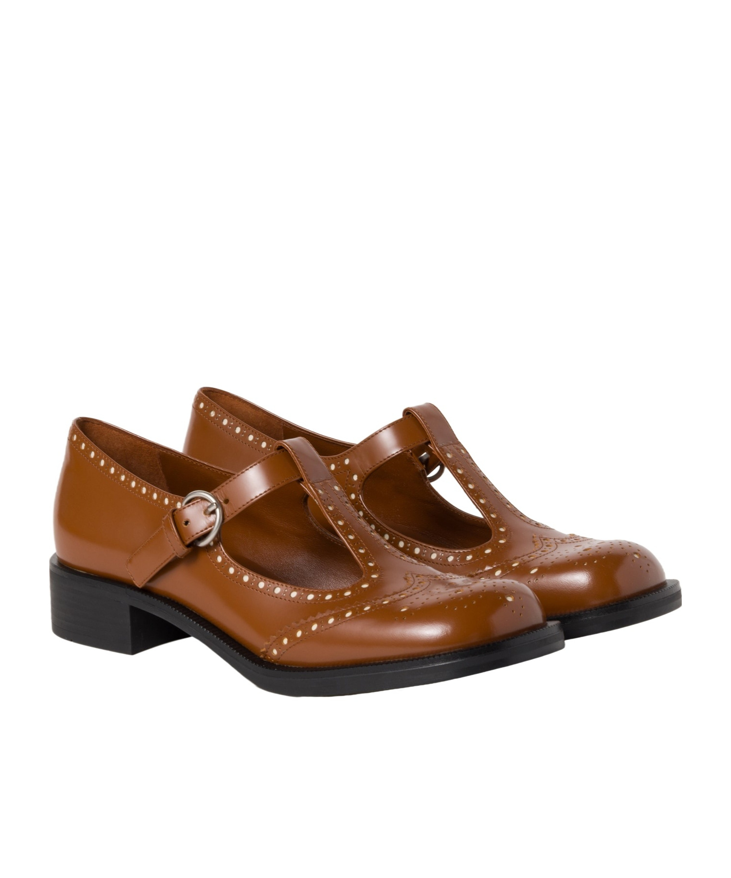 Miu Miu T-strap Leather Brogue Shoes In Brown