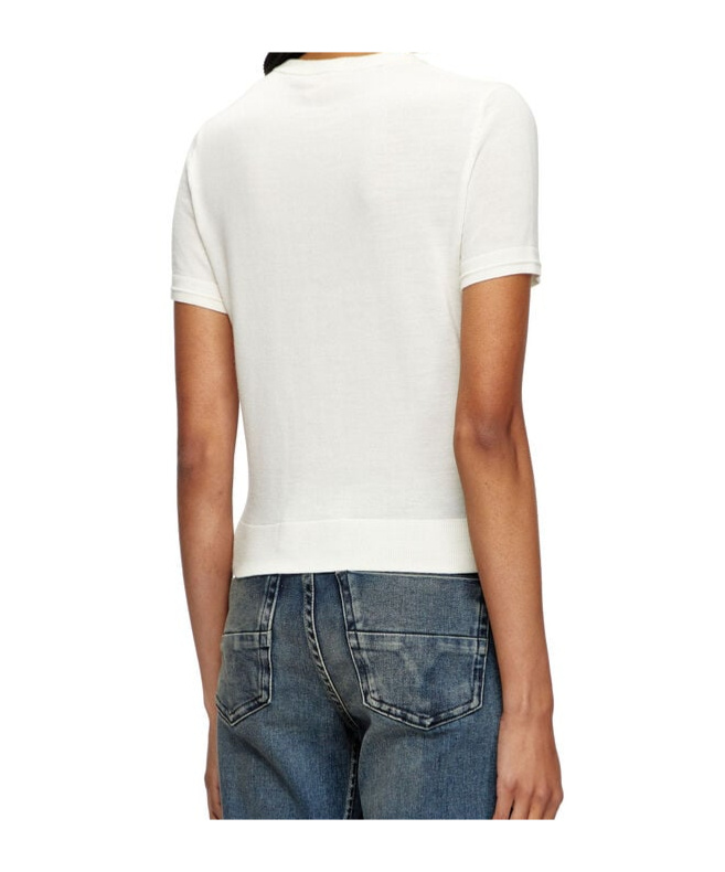 Diesel Women White T-shirt With Logo On The Front And Ribbed Design In Cotton Woman