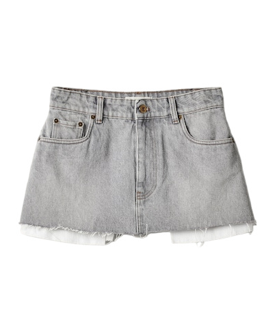 Miu Miu Raw-cut Hem Denim Miniskirt In Gray