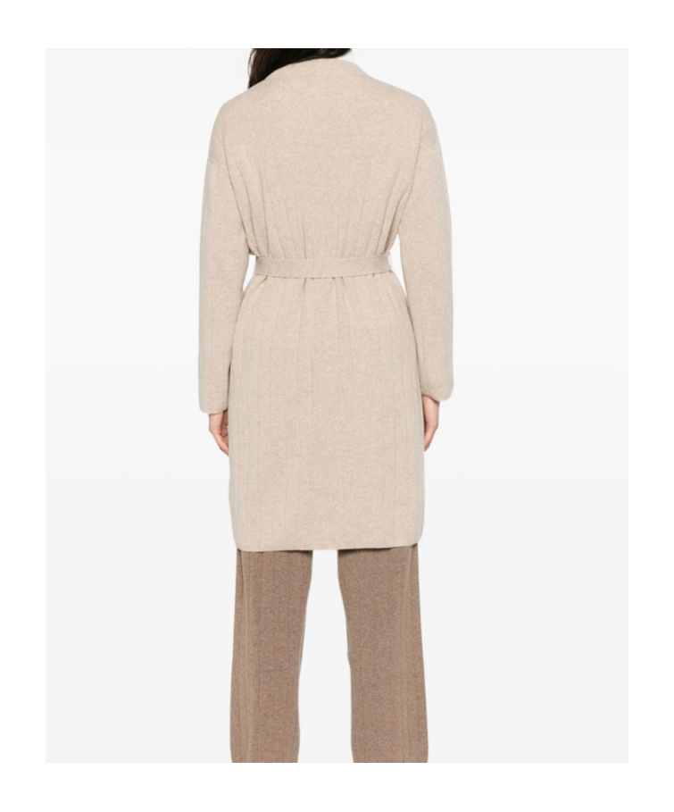Max Mara Cashmere Cardigan With Belted Waist And Pockets In Neutral