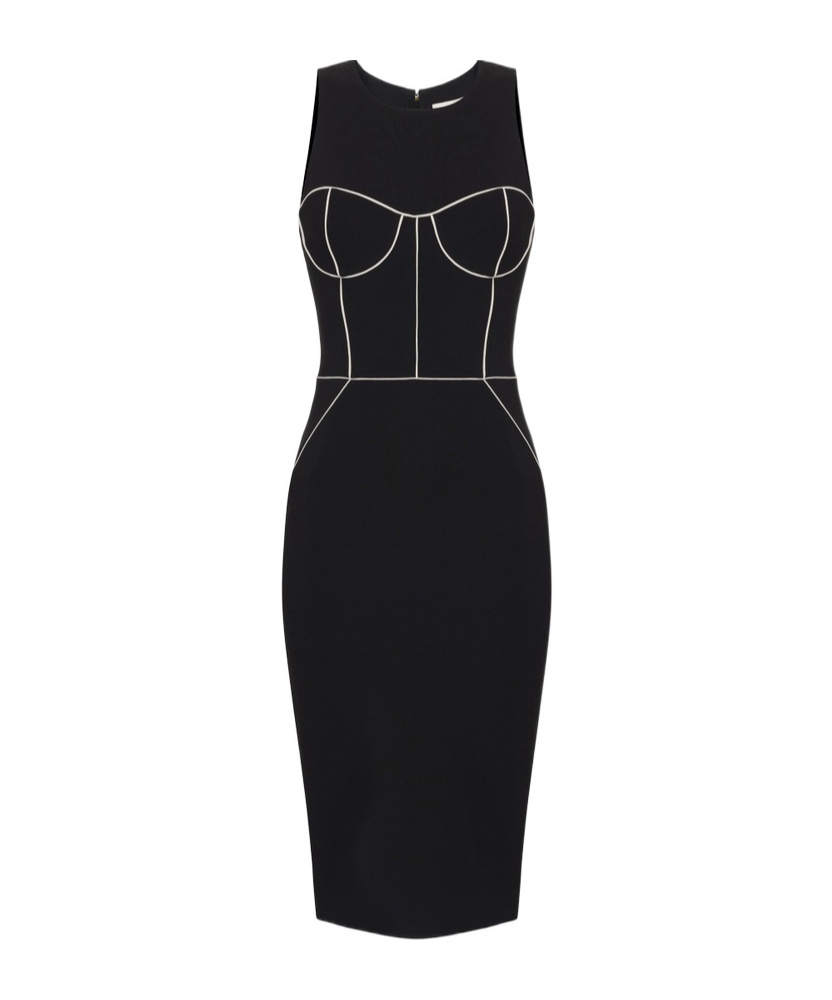 Shop Elisabetta Franchi Contrasting-piping Midi Dress In Black