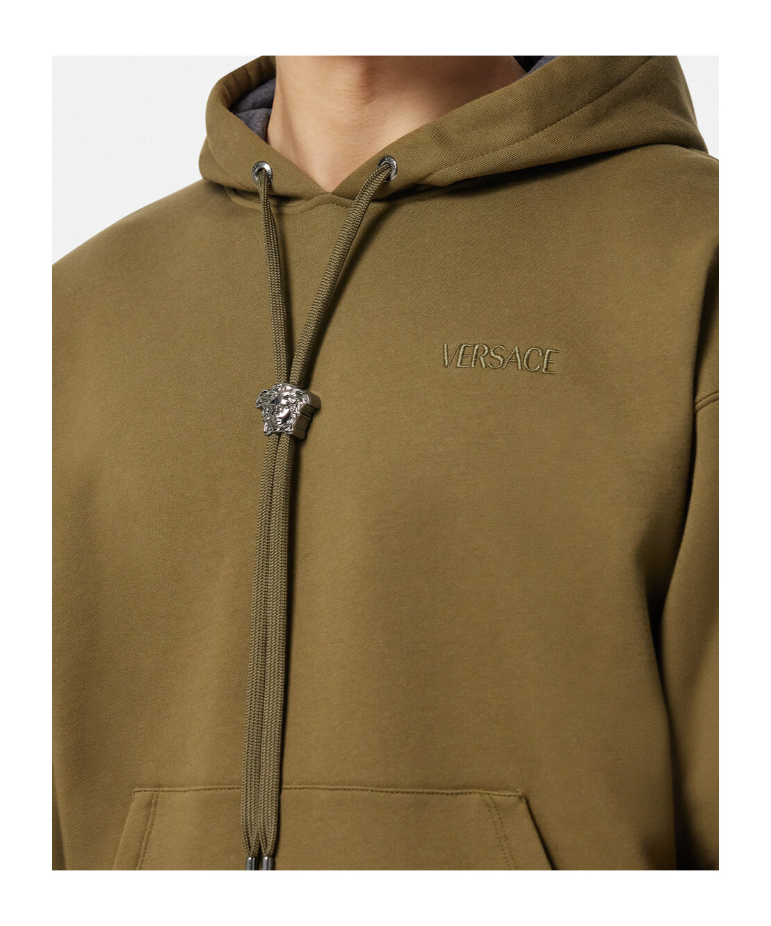 Versace Medusa Head Detailed Drawstring Hoodie In Green