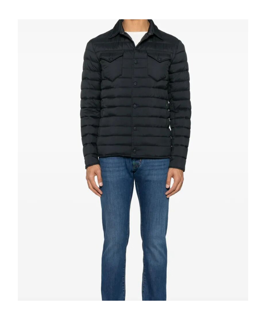 Herno Quilted Blue Coat With Button-up Front In Blue